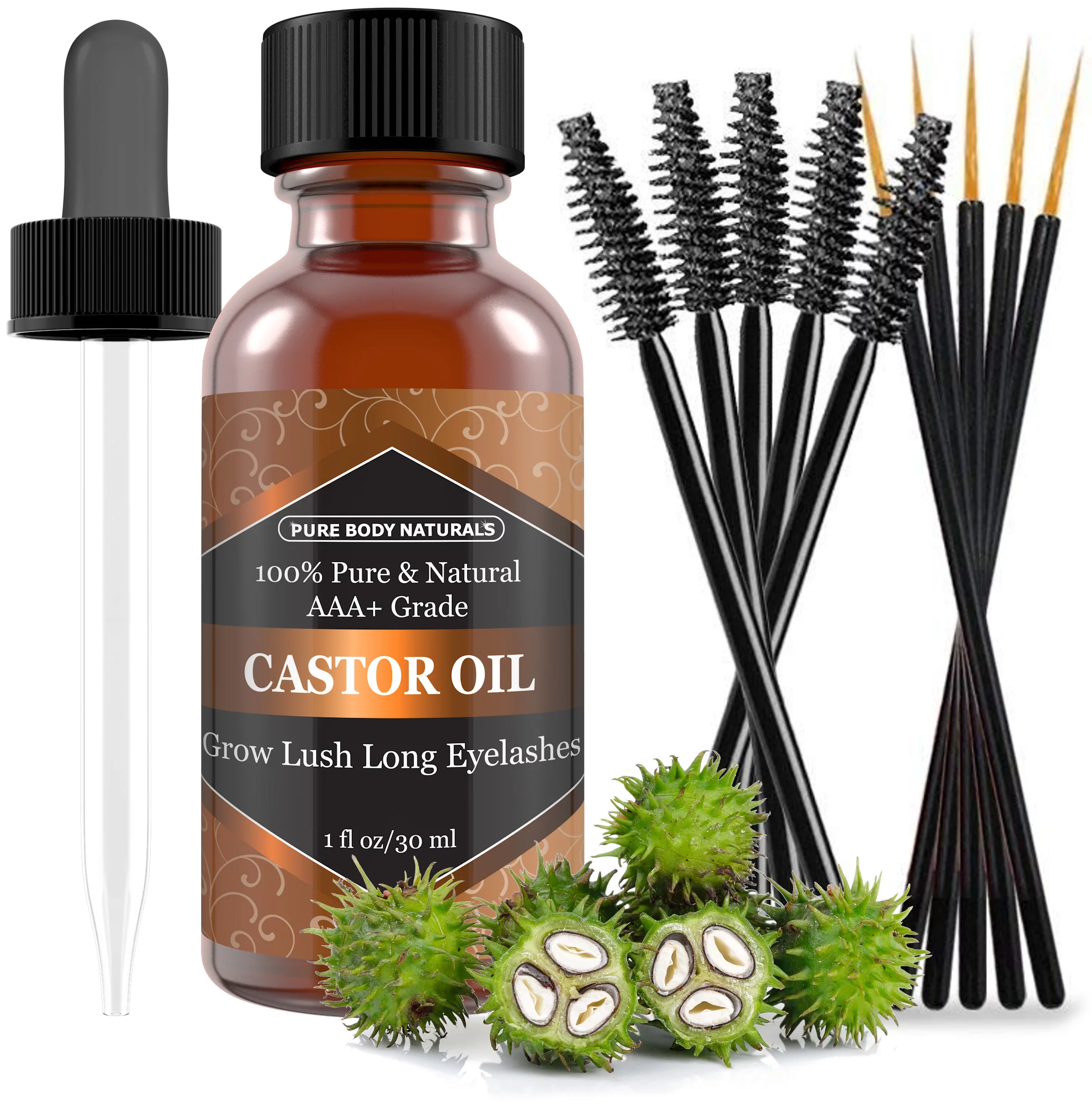 Organic Castor Oil with Applicator Kit for Eyelash & Eyebrow Growth, 1 Fl. Ounce