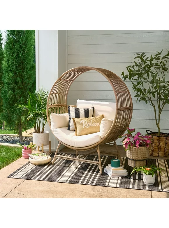 Better Homes & Gardens Bellamy Round Wicker Outdoor Egg Chair, Beige