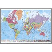 Map Of The World - Framed Poster / Print (Political World Map With Flags) (Size: 36" x 24")