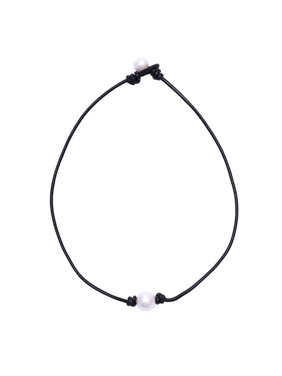 ANNA Single Handmade Freshwater Pearl Choker Necklace On Black Cord For Women--2Pcs