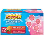 Emergen-C Immune+ (70 ct.) - System Support Dietary Supplement Drink Mix With Vitamin D, 1000mg Vitamin C - 70 packets (30 - Raspberry Flavor, 40 - Super Orange Flavor)