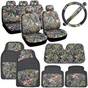BDK Hawg Camouflage Car Seat Covers with Floor Mats, Steering Wheel Cover and Auto Shade Full Set
