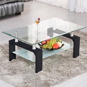 Ktaxon Rectangular Glass Coffee Table Shelf Wood Living Room Furniture Chrome Base,Black