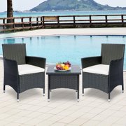 Patio Furniture Sets Clearance, 3 Piece Wicker Patio Set With Glass Dining Table, Modern Bistro Patio Set Rattan Chair Conversation Sets with Coffee Table for Backyard, Porch, Garden, Poolside, L3091