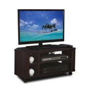 Furinno Indo Espresso TV Stand with Double Glass Doors and Casters