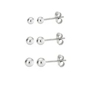 Kezef 925 Sterling Silver Polished Smooth Round Ball Stud Earring, Set of 3