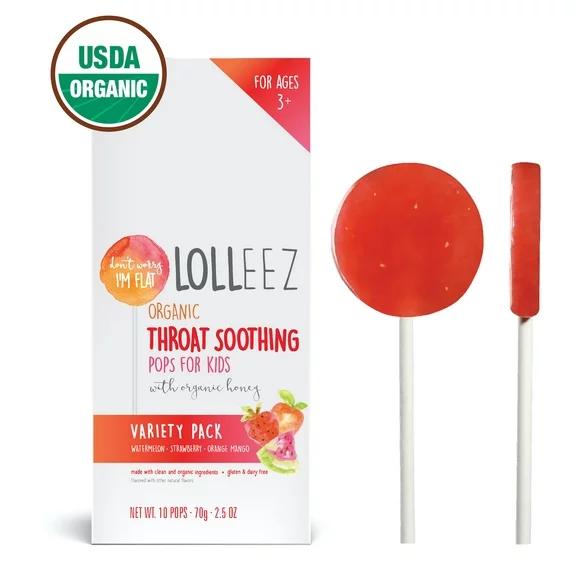 Lolleez Organic Throat Soothing Pops for Kids, Variety Pack, 10ct