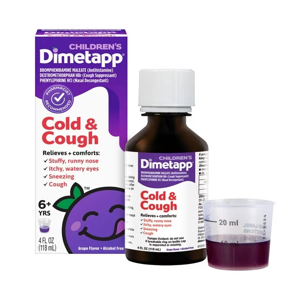 Children’s Dimetapp Cold & Cough Medicine, Antihistamine, Liquid Grape Flavor, Alcohol-Free, 4 Fl oz