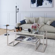 Evelyn&Zoe Contemporary Coffee Table with Glass Top and Shelf