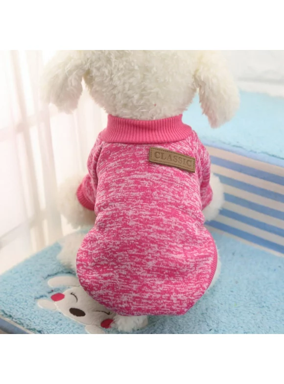 Pet Dog Classic Knitwear Sweater, Fleece Sweater Soft Thickening Warm Winter Puppy Dogs Coat, Pet Dog Cat Clothes Soft Puppy Clothing for Small Dogs,Rose Red,XS