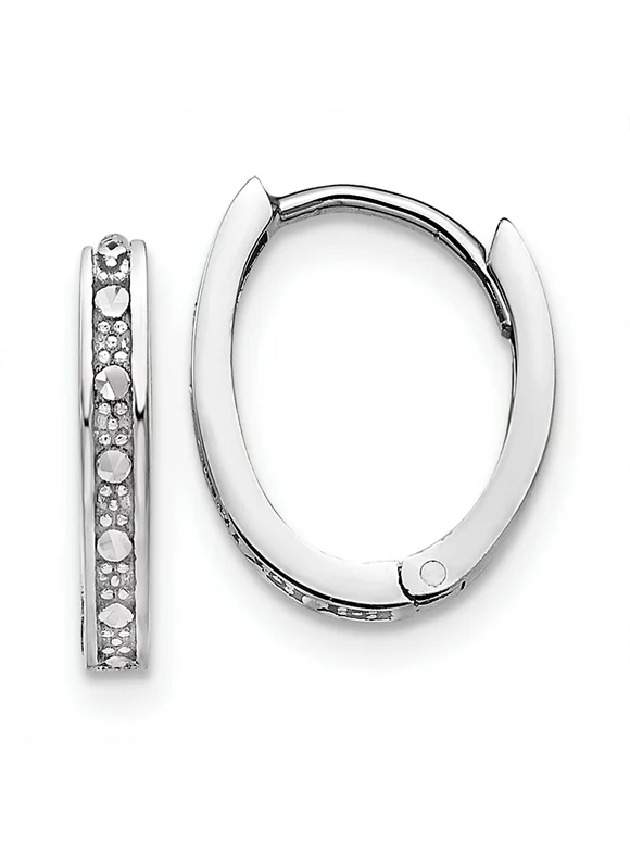 14k White Gold Diamond-cut Hinged Hoop Earrings