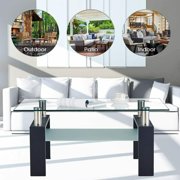 New Arrival 44" Two Tier Clear Glass Coffee Table Side Under Glass Storage Living Room Home