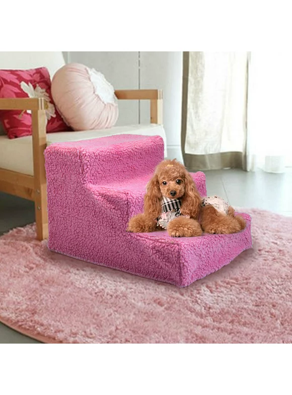Topcobe Portable Removable Pet Steps Stairs for Dogs Cats with Cover, Hold Up 70 lbs, Washable Carpet Tread, Pink
