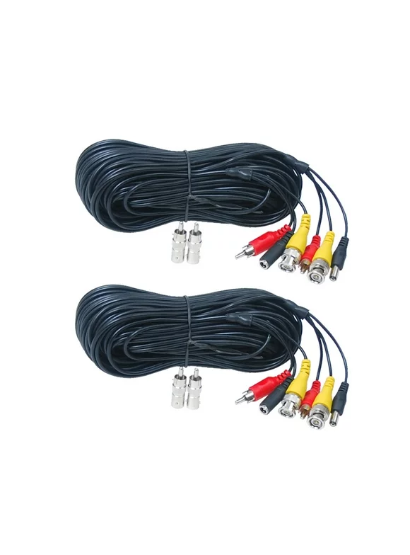 VideoSecu 2x 50ft Audio Video Wire Cord Power Extension Cable with Free BNC/RCA Adapters for CCTV Surveillance Security Camera with Free BNC RCA Connectors b2p