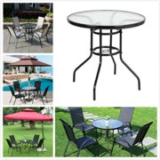 Outdoor Dining Table Round Toughened Glass Table Yard Garden Glass Table