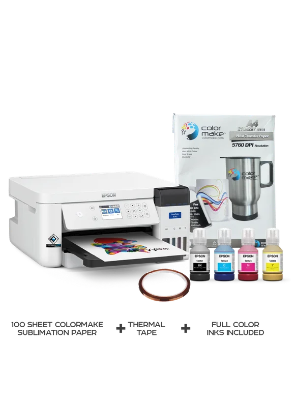 Epson Surecolor F170 Dye Sublimation Printer + Color Make 100 Sublimation Paper + Thermal Tape