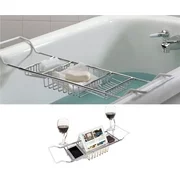 Knifun Bath Tub Caddy Over Bathtub Tray Stainless Steel Racks Organizer with Adjustable 24.4 -33.46in Extending Bars, Wine Glass and Universal Cup Holder, Book Rack
