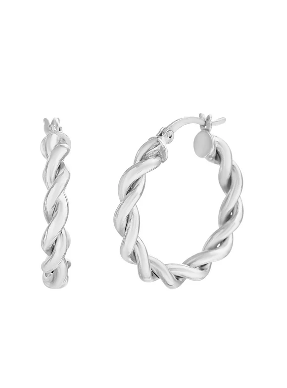 Willowbird Rope Design Hoop Earrings in Rhodium Plated Sterling Silver for Women