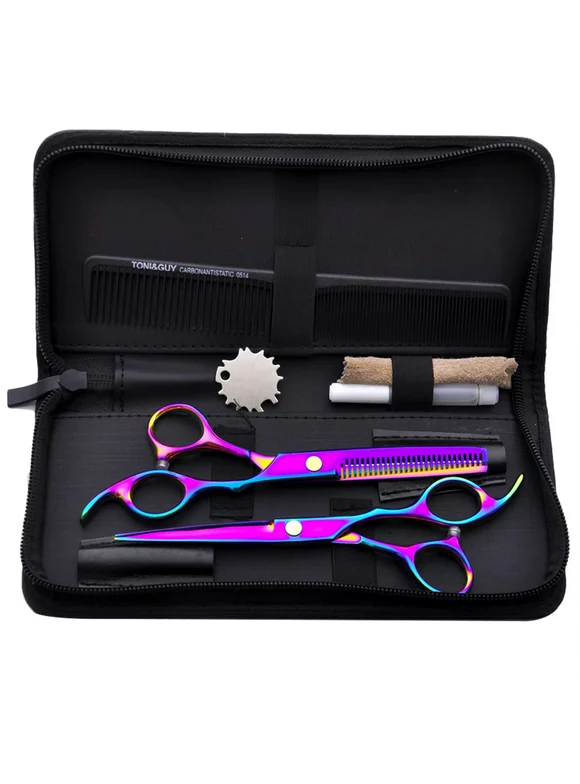 Pet Dog Grooming Scissors Trimmer Kit Straight Curved Shears Comb Leather Bag