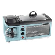 Nostalgia BST3AQ Retro 3-in-1 Family Size Electric Breakfast Station, Coffeemaker, Griddle, Toaster Oven - Aqua