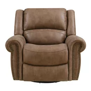 Emerald Home Spencer Brown Recliner with Swivel Glider, Nailhead Trim, And Pillow Back