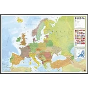 POLITICAL MAP OF EUROPE (EUROPA) - FRAMED POSTER (PORTUGUESE LANGUAGE) (Metallic Anthracite Plastic Frame)