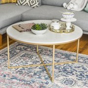 Daisy Faux Marble and Gold Round Coffee Table by Desert Fields