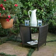 McGrath Outdoor Wicker Side Table with Glass Top, Brown