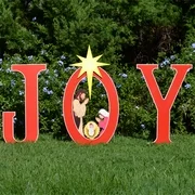 Teak Isle Outdoor Nativity Set | Weatherproof Printed Joy Nativity Outdoor Nativity Scene for Yards and Lawns