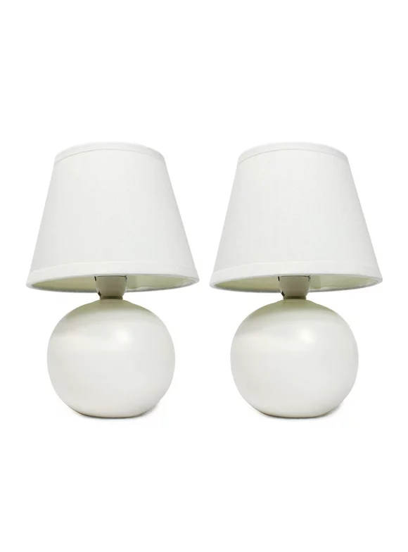 Mod Lighting and Decor Set of 2 White Mini Ceramic Globe Table Lamps with Tapered Shade