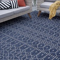 Contemporary 5x8 Area Rug (5'3'' x 7'3'') Geometric Navy, Light Gray Indoor Outdoor Rectangle Easy to Clean