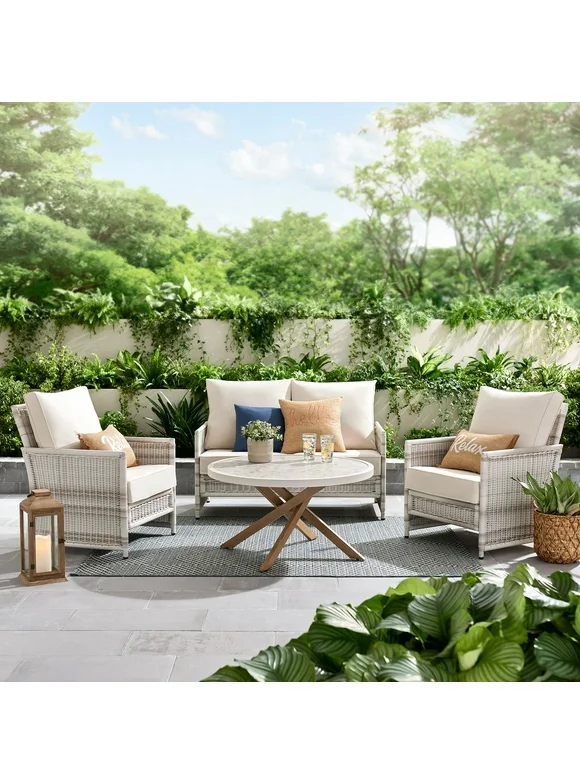 Better Homes & Gardens Paige 4-Piece Outdoor Wicker Loveseat Seating Set, White