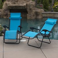 Belleze 2-Pack Zero Gravity Chairs Patio Lounge +Cup Holder/Utility Tray (Sky Blue)