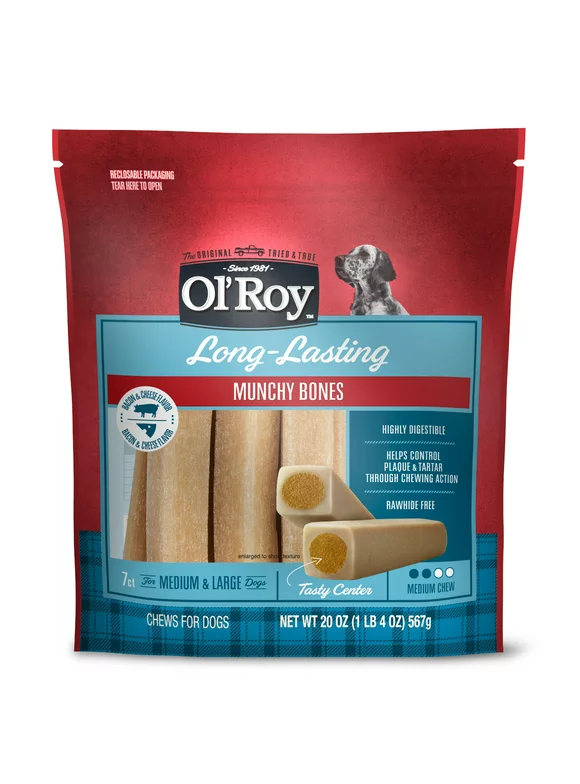Ol' Roy Bacon & Cheese Munchy Bone Treats for Dogs, 7 Count