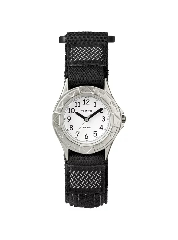 TIMEX TIME MACHINES Kids' Black/Silver 28mm First Outdoor Analog Watch, FastWrap Strap