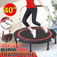 40'' Folding Trampoline, Bouncer Trampoline with Hand Rail Round Trampoline for Kids Adults Garden Workout, Max Load 220lbs