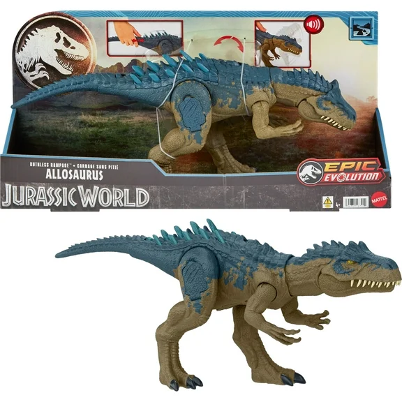 Jurassic World Ruthless Rampaging Allosaurus Dinosaur Toy with Chomp Attack, Spikes, Roar