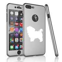 360 Full Body Thin Slim Hard Case Cover + Tempered Glass Screen Protector for Apple iPhone Maltese (Silver, for Apple iPhone 7 / iPhone 8)