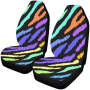 FMSHPON Set of 2 Car Seat Covers Neon Zebra Stripes Universal Auto Front Seats Protector Fits for Car,SUV Sedan,Truck