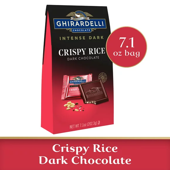 GHIRARDELLI Intense Dark Chocolate Squares, Crispy Rice, 7.1 Oz Bag