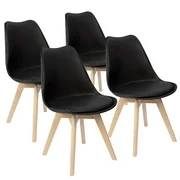 Walnew Dining Chair Modern Style DSW Upholstered Dining Chair Indoor Kitchen Dining Living Room Side Chairs with Classic Shell and Beech Wood Legs Set of 4 (Black)