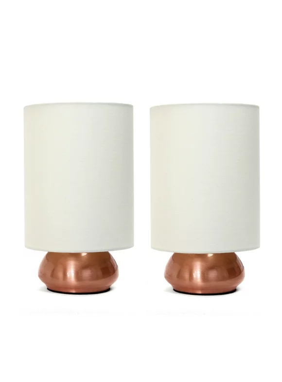 Mod Lighting and Decor Set of 2 Rose Gold Mini Touch Table Lamp with Off White Drum Shade