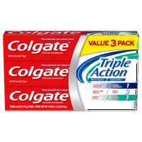 Colgate Triple Action Fluoride Toothpaste, Teeth Whitening and Cavity Protection, Mint, 6 Oz, 3 Ct