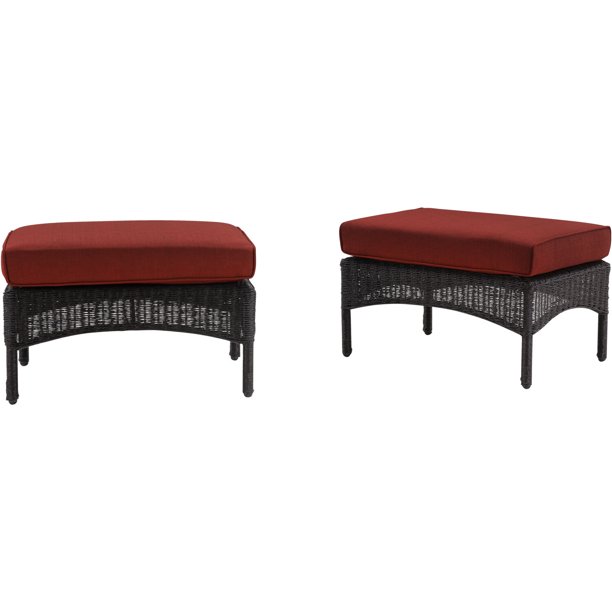 Hanover San Marino Ottoman Set with 2 Woven Ottomans with Cushions in Red