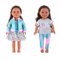 My Life As Blue & Purple Flower Dress and My Life As Heathered Gray Shirt & Leggings 2 PK Fashion Bundle for 18" Dolls - 4 Pieces