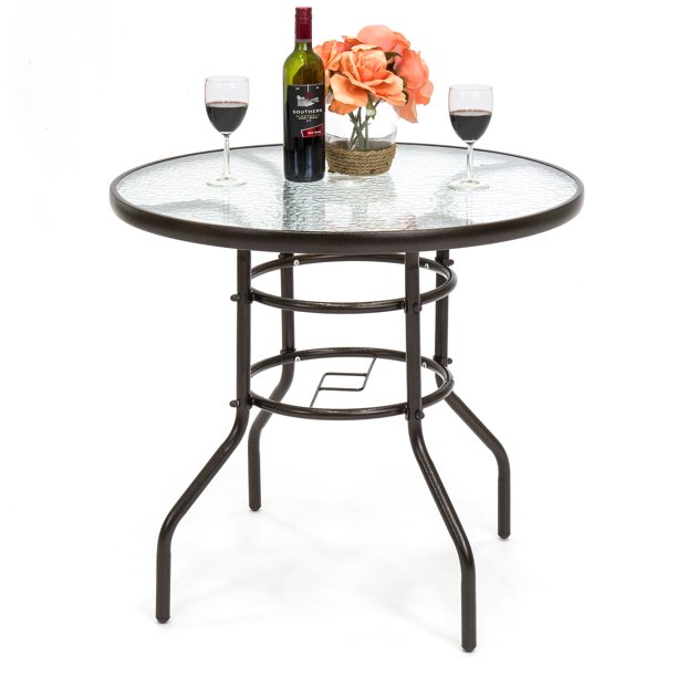 Best Choice Products 32 in. Round Tempered Glass Patio Dining Bistro Table w/ Umbrella Hole
