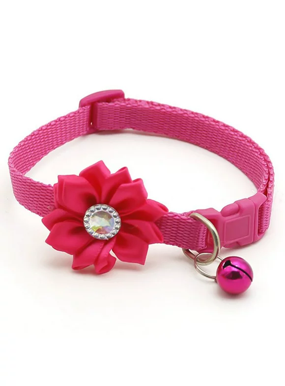AkoaDa Pet Dog Collar Bell Flower Necklace Collar For Small Dog Puppy Buckle Dog Collar Bell Flower Pet Supplies Dog Accessories(Fuchsia)