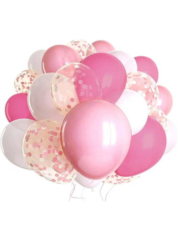 50 Pcs White Pink Latex Balloons, for Wedding Baby Shower Baptism Christening, Birthday Party Decorations