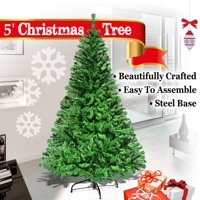 5ft Tall Artificial Christmas Tree W/ Steel Stand--Green