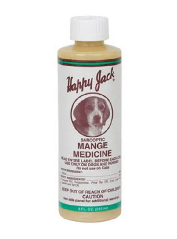 Happy Jack Mange Medicine & Mange Treatment for Dogs & Horses - Brings Soothing Itch Relief to Hot Spots, Severe Mange, Fungi, Allergies, Eczema & Most Dog Skin Irritation (8 oz)